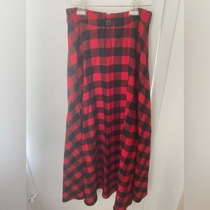 RALPH LAUREN red & Black checkered long flowing wool skirt!
